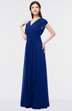 ColsBM Cecilia Sodalite Blue Modern A-line Short Sleeve Zip up Floor Length Ruching Bridesmaid Dresses
