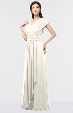 ColsBM Cecilia Whisper White Modern A-line Short Sleeve Zip up Floor Length Ruching Bridesmaid Dresses