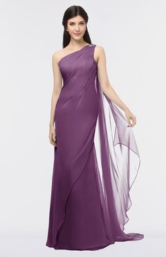 ColsBM Helena Grape Juice Elegant Asymmetric Neckline Sleeveless Zip up Floor Length Bridesmaid Dresses