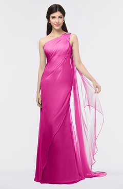 ColsBM Helena Hot Pink Elegant Asymmetric Neckline Sleeveless Zip up Floor Length Bridesmaid Dresses