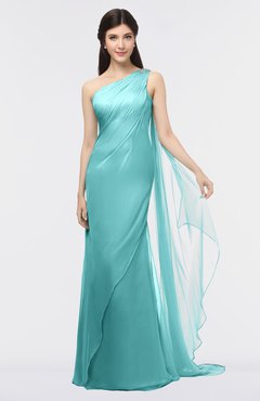 ColsBM Helena Lake Blue Elegant Asymmetric Neckline Sleeveless Zip up Floor Length Bridesmaid Dresses