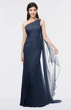 ColsBM Helena Navy Blue Elegant Asymmetric Neckline Sleeveless Zip up Floor Length Bridesmaid Dresses