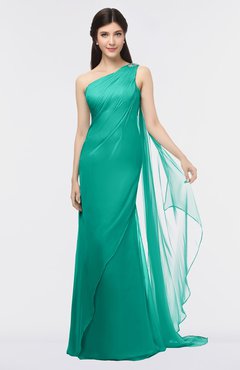 ColsBM Helena Viridian Green Elegant Asymmetric Neckline Sleeveless Zip up Floor Length Bridesmaid Dresses