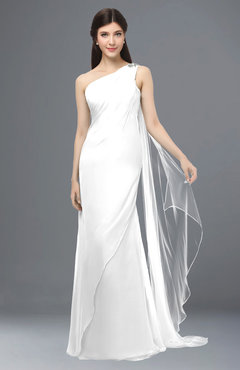 ColsBM Helena White Elegant Asymmetric Neckline Sleeveless Zip up Floor Length Bridesmaid Dresses