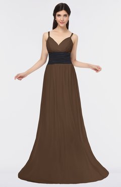 ColsBM Piper Chocolate Brown Plain A-line Spaghetti Zip up Floor Length Bow Bridesmaid Dresses