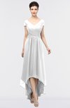 ColsBM Juliana Cloud White Elegant V-neck Short Sleeve Zip up Appliques Bridesmaid Dresses