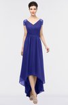 ColsBM Juliana Spectrum Blue Elegant V-neck Short Sleeve Zip up Appliques Bridesmaid Dresses