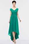 ColsBM Juliana Viridian Green Elegant V-neck Short Sleeve Zip up Appliques Bridesmaid Dresses