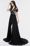 ColsBM Eliza Black Elegant A-line V-neck Short Sleeve Zip up Sweep Train Bridesmaid Dresses