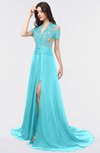 ColsBM Eliza Blue Radiance Elegant A-line V-neck Short Sleeve Zip up Sweep Train Bridesmaid Dresses