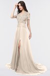 ColsBM Eliza Cream Tan Elegant A-line V-neck Short Sleeve Zip up Sweep Train Bridesmaid Dresses