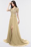 ColsBM Eliza Curds & Whey Elegant A-line V-neck Short Sleeve Zip up Sweep Train Bridesmaid Dresses