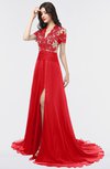 ColsBM Eliza Flame Scarlet Elegant A-line V-neck Short Sleeve Zip up Sweep Train Bridesmaid Dresses