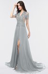 ColsBM Eliza Frost Grey Elegant A-line V-neck Short Sleeve Zip up Sweep Train Bridesmaid Dresses
