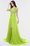 ColsBM Eliza Green Glow Elegant A-line V-neck Short Sleeve Zip up Sweep Train Bridesmaid Dresses