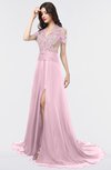 ColsBM Eliza Mist Pink Elegant A-line V-neck Short Sleeve Zip up Sweep Train Bridesmaid Dresses