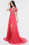 ColsBM Eliza Paradise Pink Elegant A-line V-neck Short Sleeve Zip up Sweep Train Bridesmaid Dresses