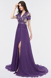 ColsBM Eliza Petunia Elegant A-line V-neck Short Sleeve Zip up Sweep Train Bridesmaid Dresses