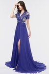 ColsBM Eliza Purple Elegant A-line V-neck Short Sleeve Zip up Sweep Train Bridesmaid Dresses