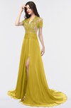 ColsBM Eliza Sauterne Elegant A-line V-neck Short Sleeve Zip up Sweep Train Bridesmaid Dresses