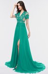 ColsBM Eliza Viridian Green Elegant A-line V-neck Short Sleeve Zip up Sweep Train Bridesmaid Dresses