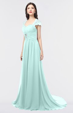ColsBM Iris Blue Glass Mature A-line Sweetheart Short Sleeve Zip up Sweep Train Bridesmaid Dresses