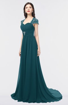 ColsBM Iris Blue Green Mature A-line Sweetheart Short Sleeve Zip up Sweep Train Bridesmaid Dresses