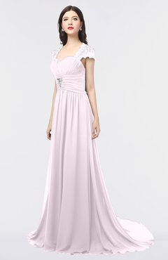 ColsBM Iris Blush Mature A-line Sweetheart Short Sleeve Zip up Sweep Train Bridesmaid Dresses