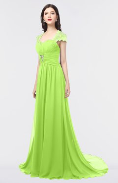 ColsBM Iris Bright Green Mature A-line Sweetheart Short Sleeve Zip up Sweep Train Bridesmaid Dresses
