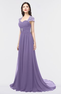 ColsBM Iris Chalk Violet Mature A-line Sweetheart Short Sleeve Zip up Sweep Train Bridesmaid Dresses