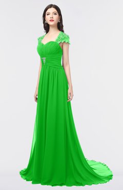 ColsBM Iris Classic Green Mature A-line Sweetheart Short Sleeve Zip up Sweep Train Bridesmaid Dresses