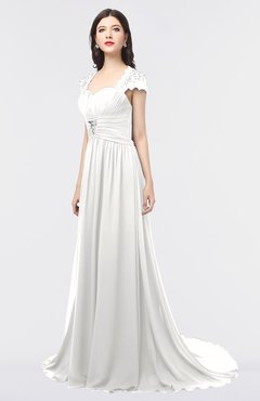 ColsBM Iris Cloud White Mature A-line Sweetheart Short Sleeve Zip up Sweep Train Bridesmaid Dresses
