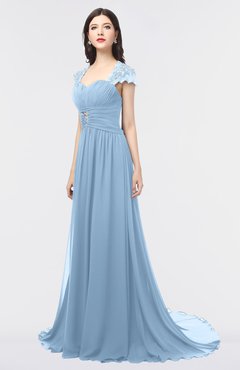 ColsBM Iris Dusty Blue Mature A-line Sweetheart Short Sleeve Zip up Sweep Train Bridesmaid Dresses