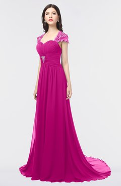 ColsBM Iris Hot Pink Mature A-line Sweetheart Short Sleeve Zip up Sweep Train Bridesmaid Dresses