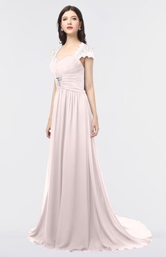 ColsBM Iris Light Pink Mature A-line Sweetheart Short Sleeve Zip up Sweep Train Bridesmaid Dresses