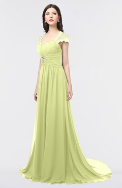 ColsBM Iris Lime Green Mature A-line Sweetheart Short Sleeve Zip up Sweep Train Bridesmaid Dresses