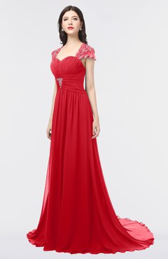 ColsBM Iris Red Mature A-line Sweetheart Short Sleeve Zip up Sweep Train Bridesmaid Dresses
