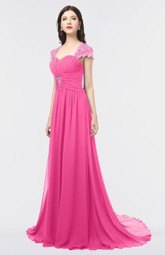 ColsBM Iris Rose Pink Mature A-line Sweetheart Short Sleeve Zip up Sweep Train Bridesmaid Dresses