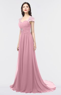ColsBM Iris Rosebloom Mature A-line Sweetheart Short Sleeve Zip up Sweep Train Bridesmaid Dresses