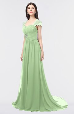 ColsBM Iris Sage Green Mature A-line Sweetheart Short Sleeve Zip up Sweep Train Bridesmaid Dresses