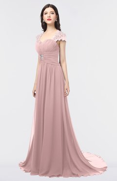 ColsBM Iris Silver Pink Mature A-line Sweetheart Short Sleeve Zip up Sweep Train Bridesmaid Dresses