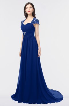 ColsBM Iris Sodalite Blue Mature A-line Sweetheart Short Sleeve Zip up Sweep Train Bridesmaid Dresses