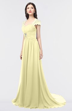ColsBM Iris Soft Yellow Mature A-line Sweetheart Short Sleeve Zip up Sweep Train Bridesmaid Dresses