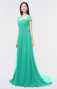 ColsBM Iris Viridian Green Mature A-line Sweetheart Short Sleeve Zip up Sweep Train Bridesmaid Dresses