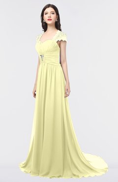 ColsBM Iris Wax Yellow Mature A-line Sweetheart Short Sleeve Zip up Sweep Train Bridesmaid Dresses