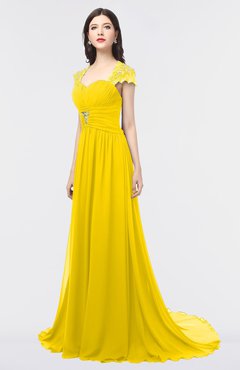 ColsBM Iris Yellow Mature A-line Sweetheart Short Sleeve Zip up Sweep Train Bridesmaid Dresses