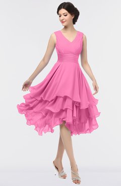 ColsBM Grace Carnation Pink Elegant V-neck Sleeveless Zip up Ruching Bridesmaid Dresses