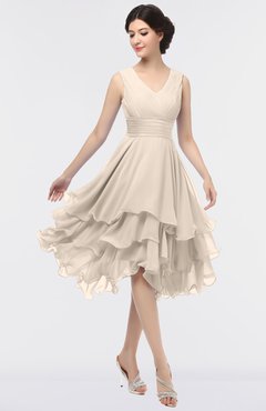 ColsBM Grace Cream Tan Elegant V-neck Sleeveless Zip up Ruching Bridesmaid Dresses
