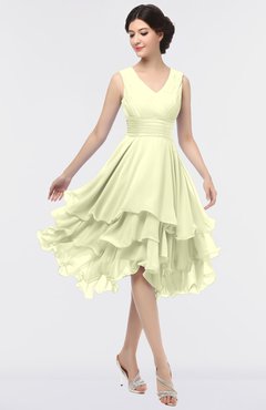 ColsBM Grace Cream Elegant V-neck Sleeveless Zip up Ruching Bridesmaid Dresses