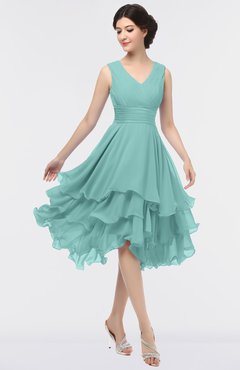 ColsBM Grace Eggshell Blue Elegant V-neck Sleeveless Zip up Ruching Bridesmaid Dresses
